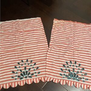 Striped Coral and Teal Embroidered hand towels